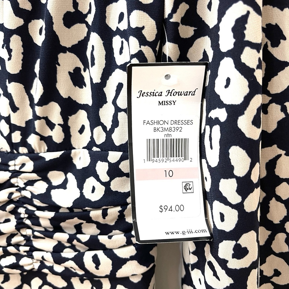 Jessica Howard Women's Black Lined Leopard-Print Ruched Midi Dress Size 10 NEW - Picture 5 of 10